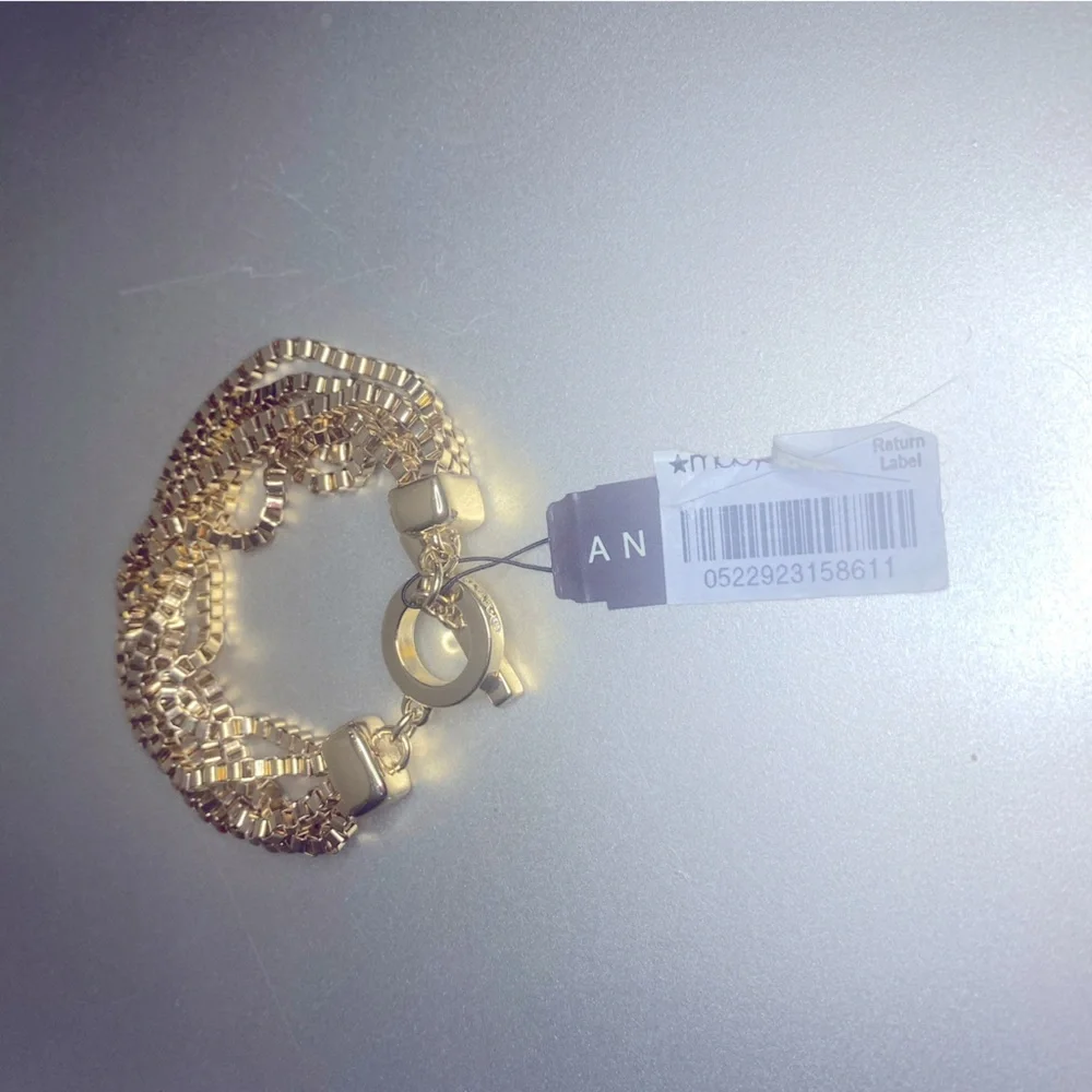 NWT Anne Klein Gold-Tone Multi-Row Chain Toggle Bracelet In Metallic Gold - Picture 7 of 8